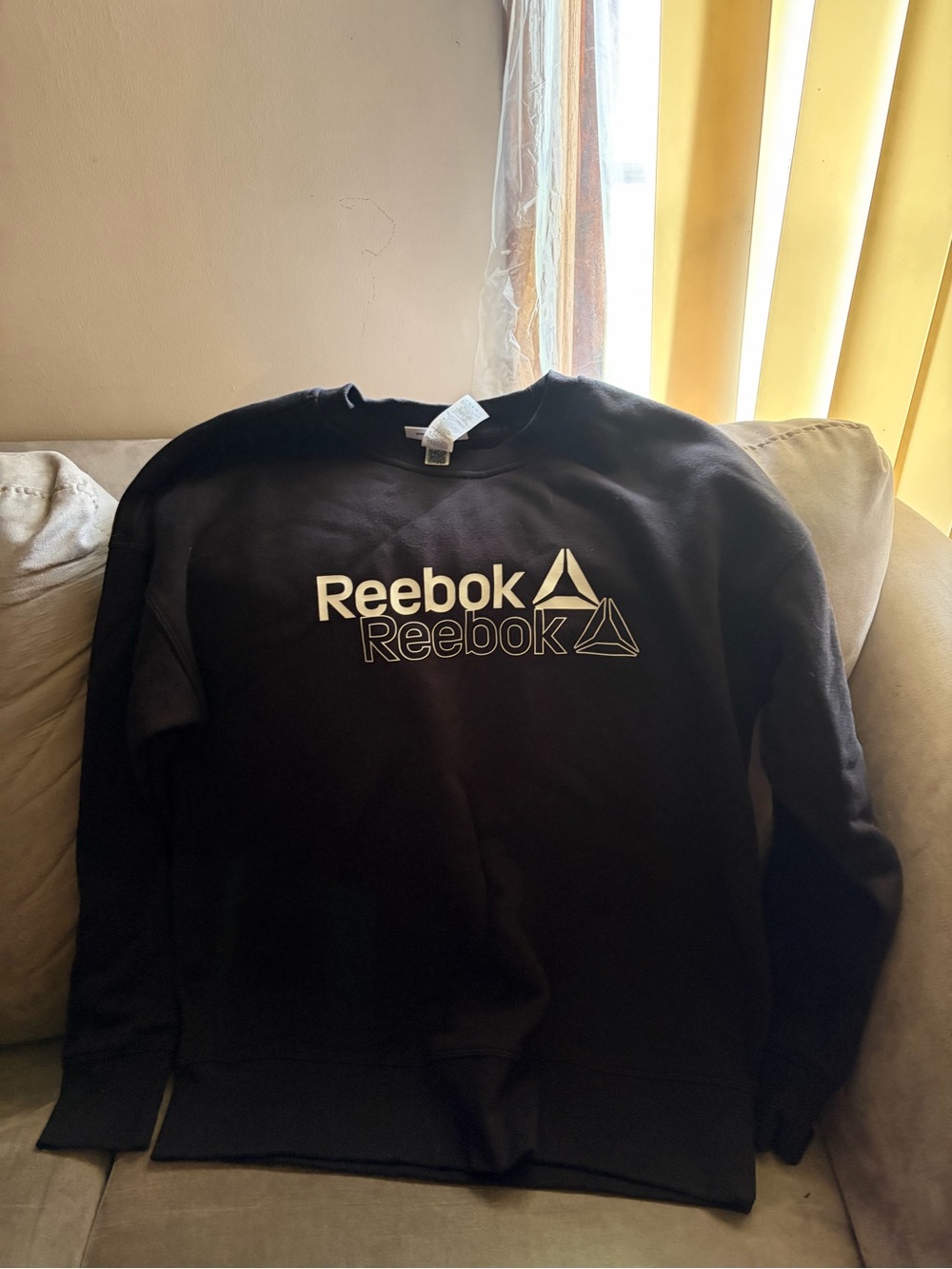 Reebok Men’s Black Crewneck Sweatshirt with White Logo